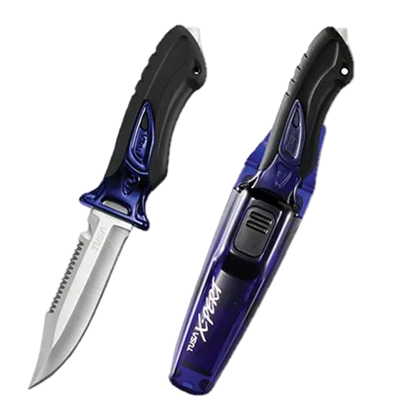 TUSA X-Pert II Drop Point Dive Knife – Premium Stainless Steel Scuba Knife Cobalt Blue